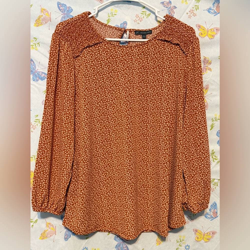 Adrianna Papell Women’s Knit Crepe Blouse XL Cinnamon Orange NWT